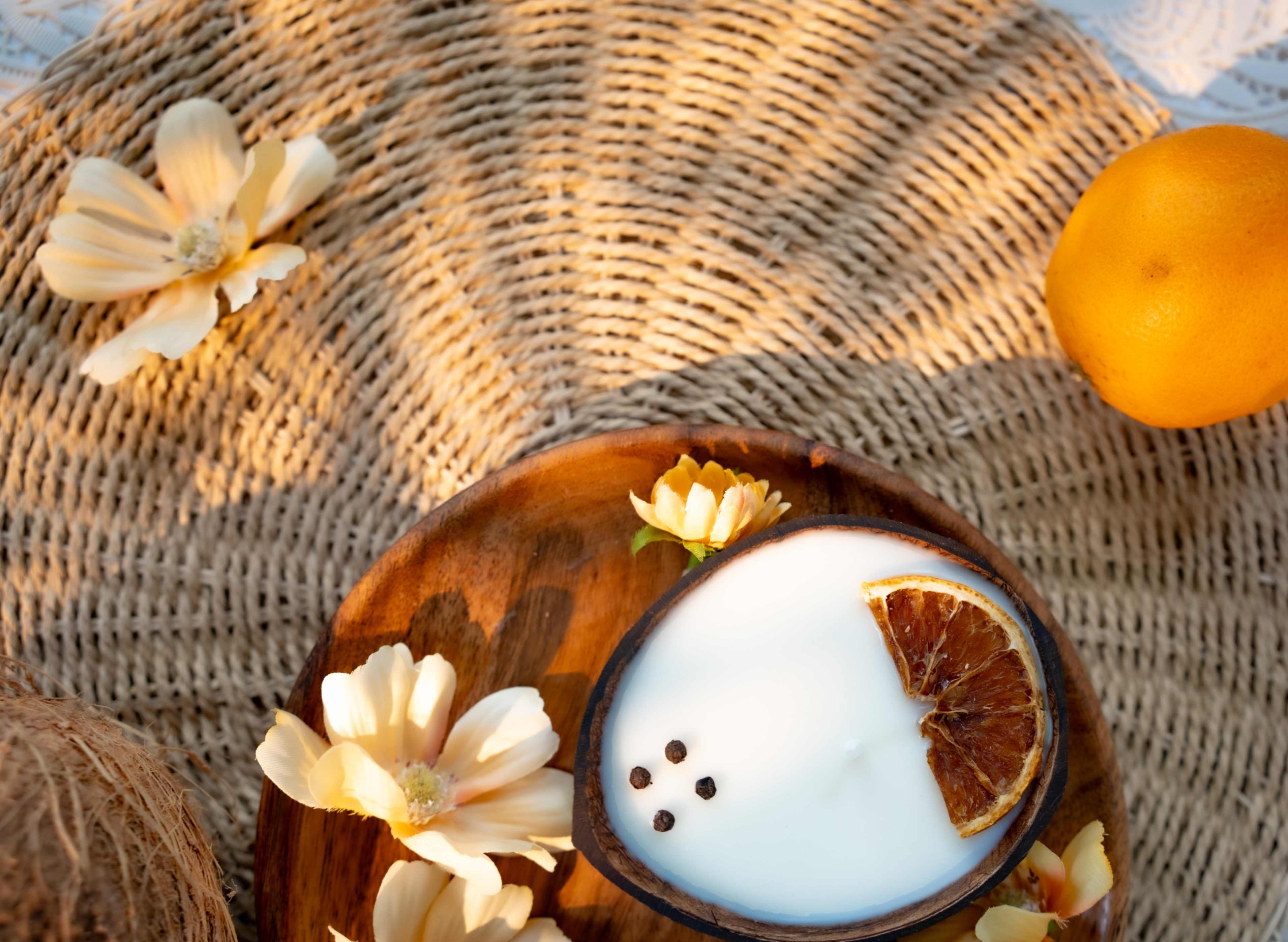 Hand Made Coconut Shell Candle - Orange - Image 3