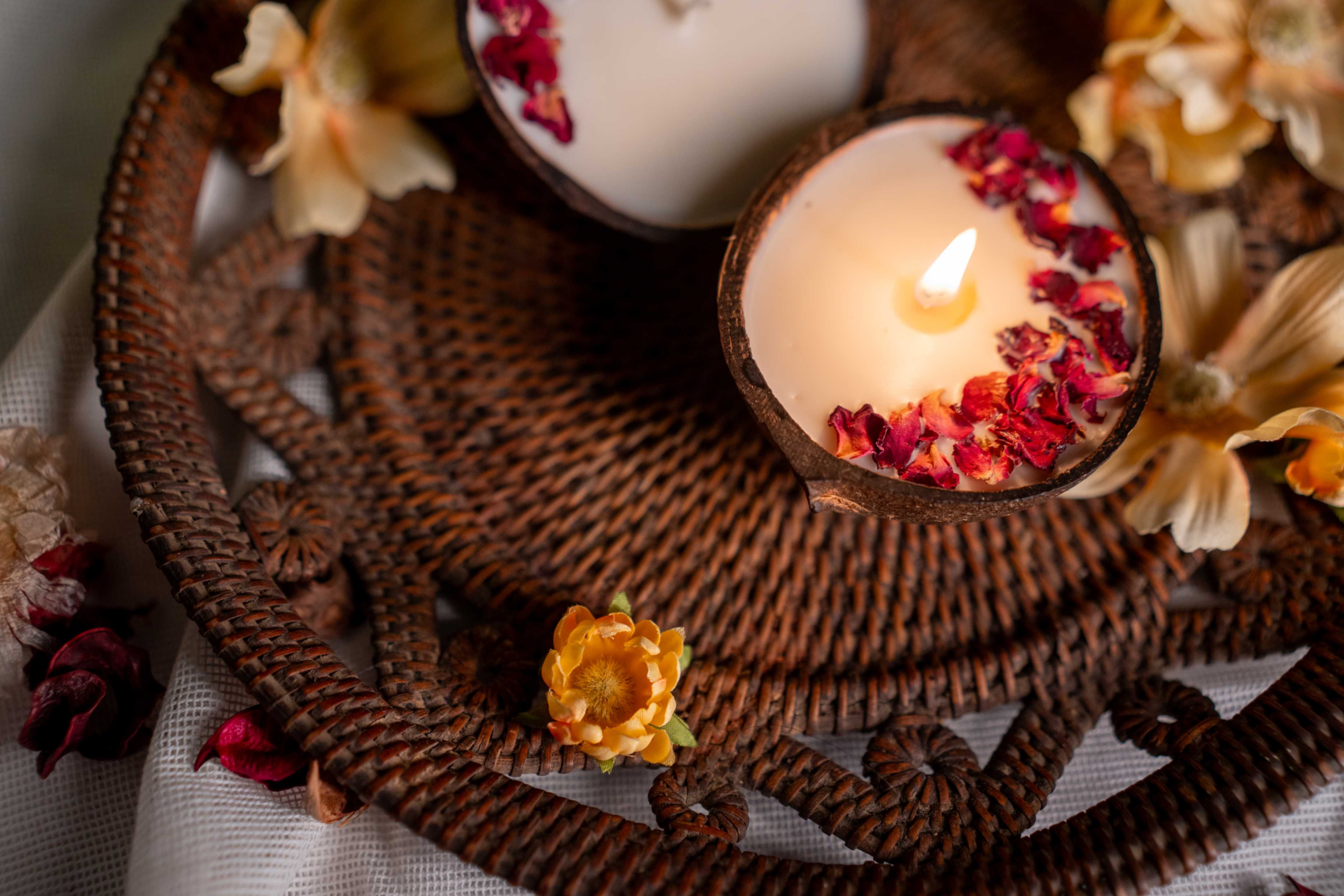 Hand Made Coconut Shell Candle - Rose - Image 3